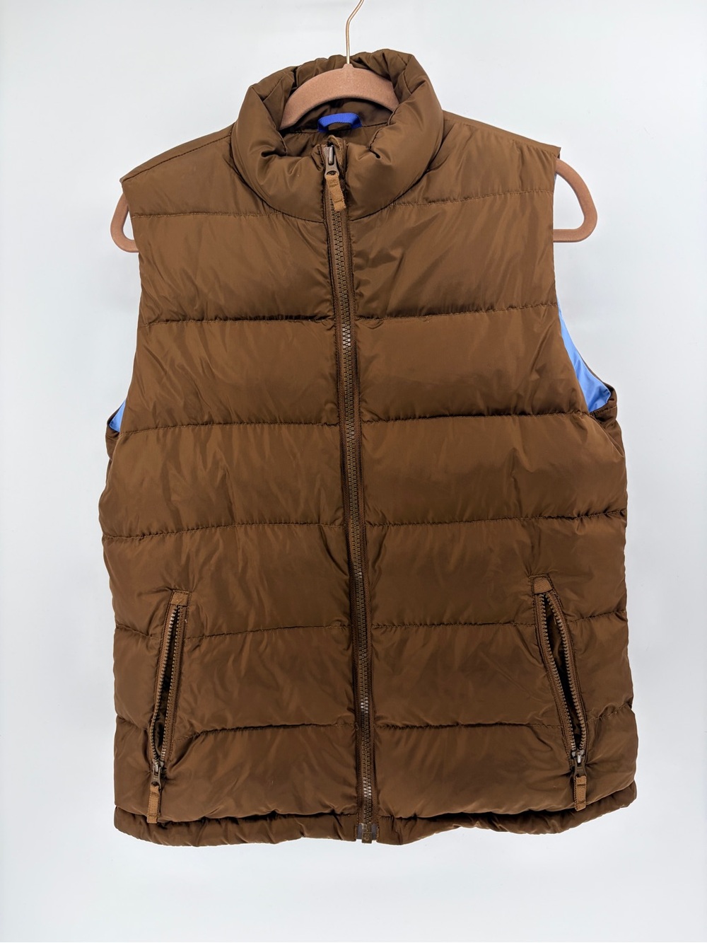 Women’s Lands' End Brown & Blue Goose Down Puffer Vest - Medium (10-12) - Picture 11 of 12